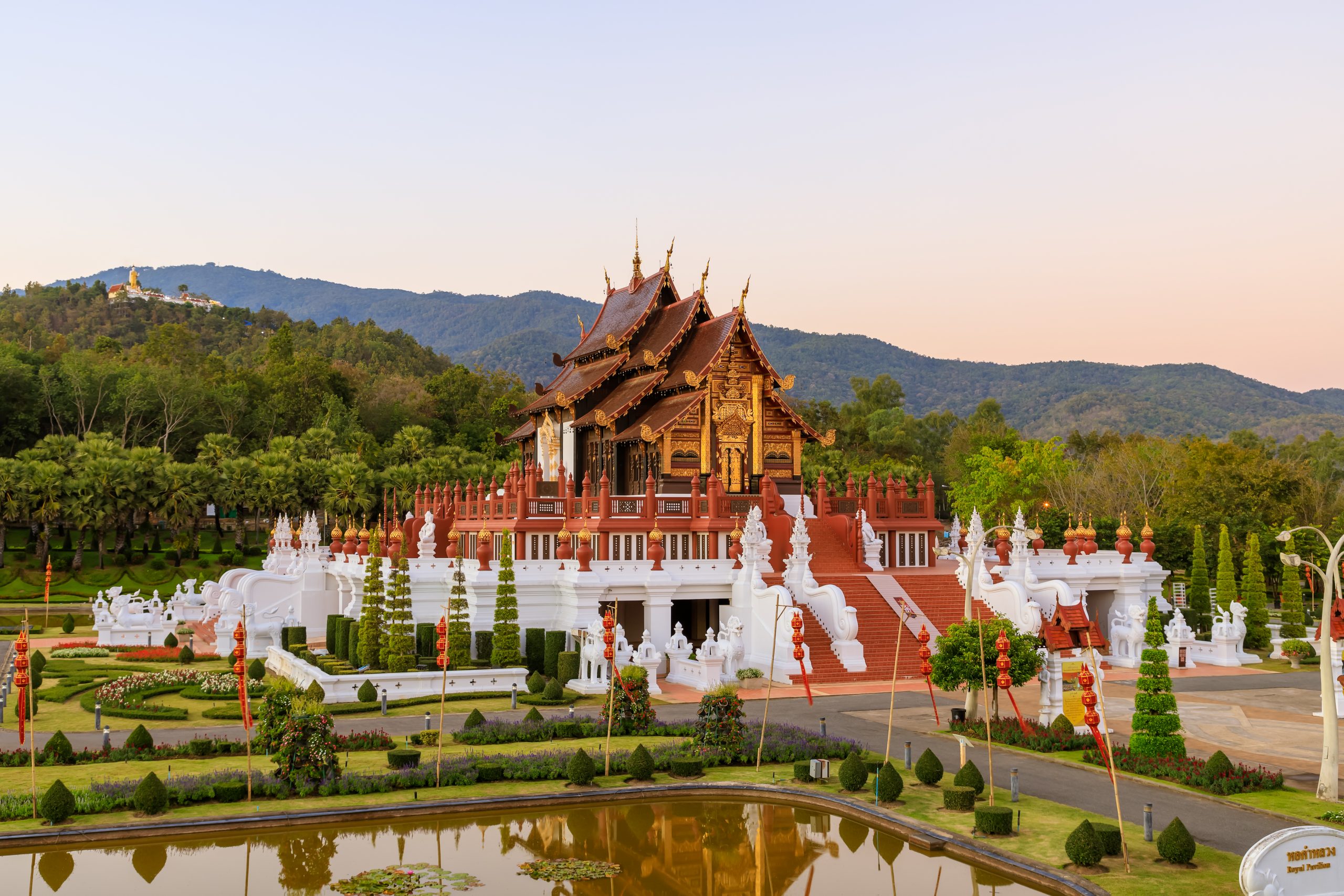 Royal Pavilion (Ho Kum Luang) Lanna style pavilion in Royal Flora Rajapruek Park botanical garden, Chiang Mai, Thailand.