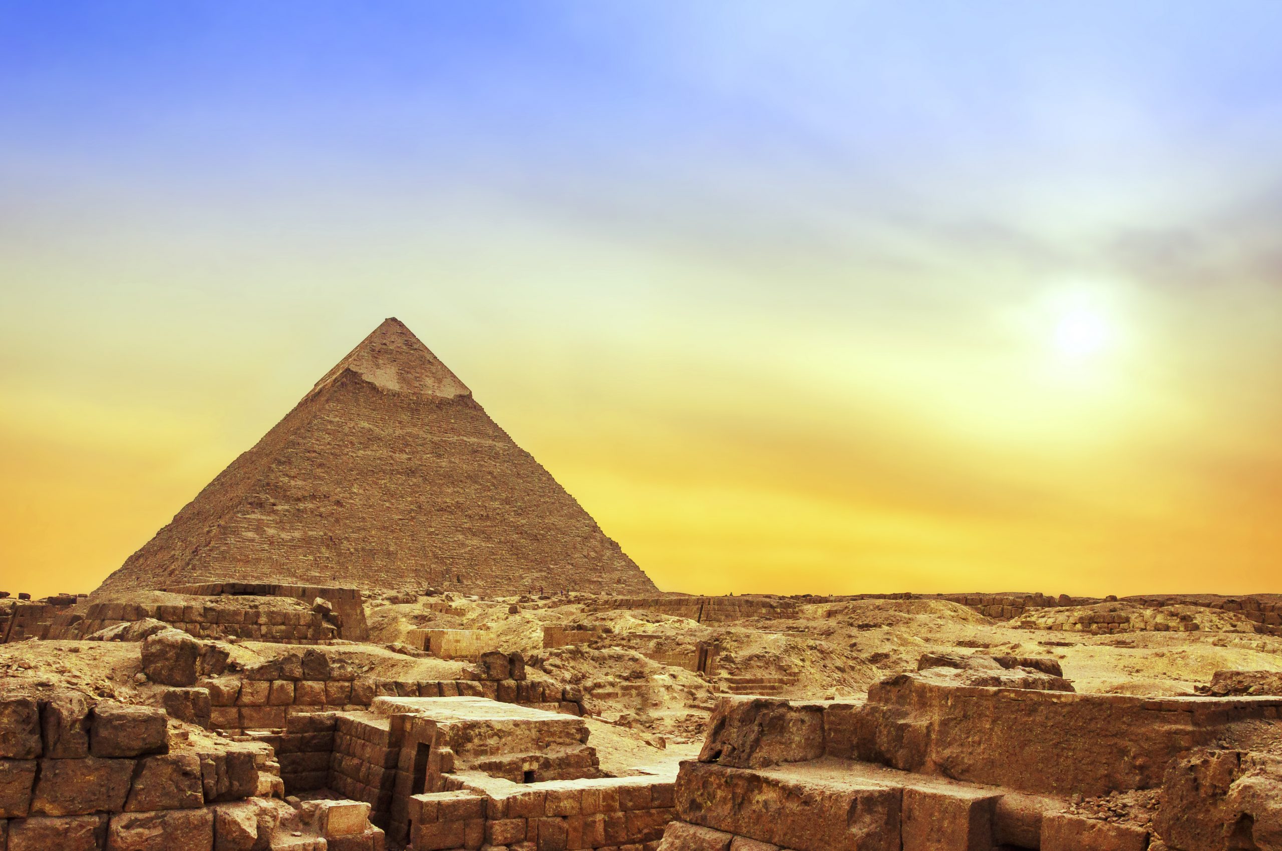 The Ancient Egyptian Famous Pyramid of Giza at Sunset