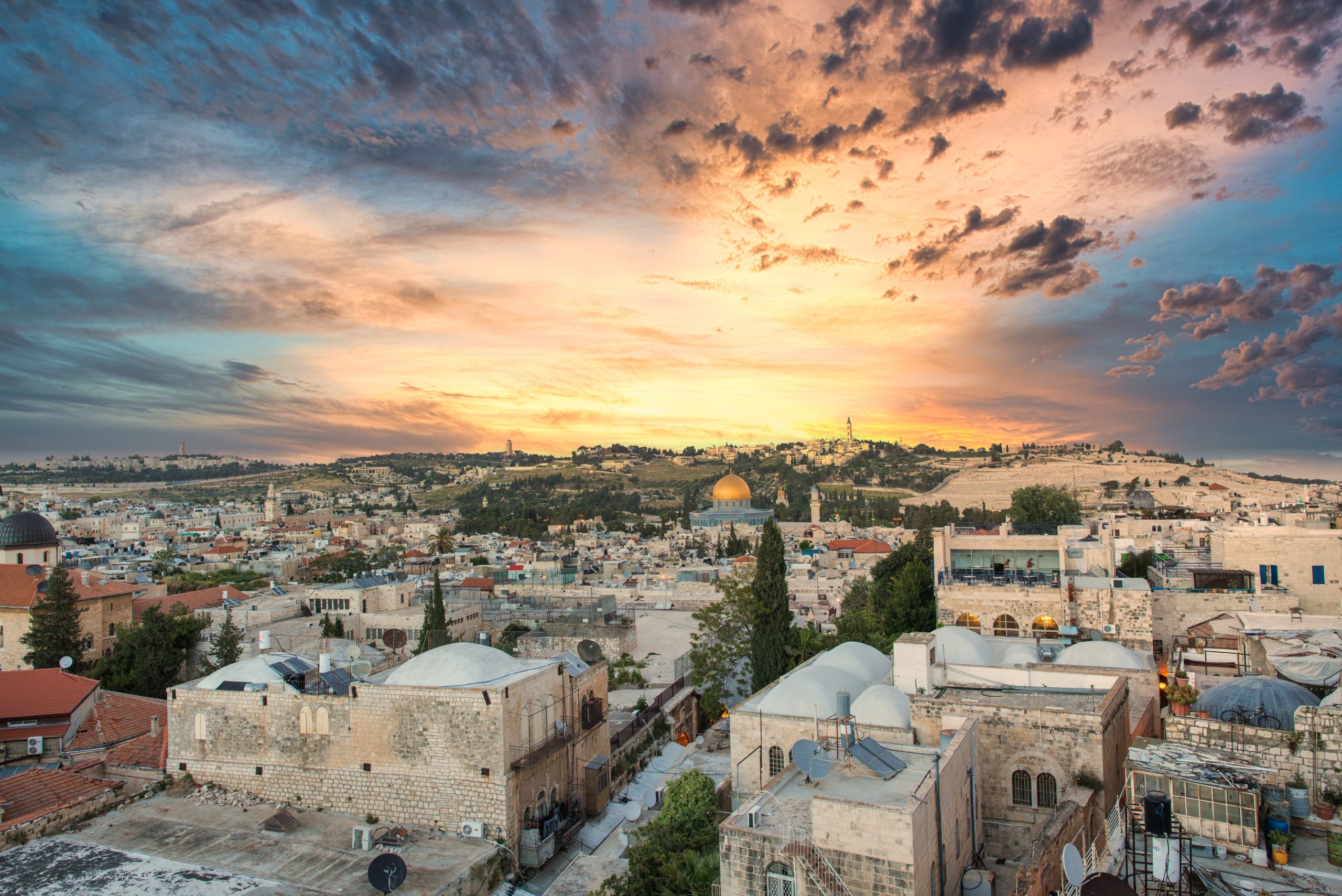 Jerusalem with the dome of the al-Aqsa MosqueMosque and the Mount of Olives